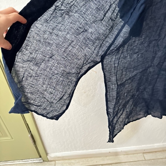 Soft Surroundings Kimono Open Front Large Petite Navy Blue 100% Linen Coastal - Picture 6 of 9